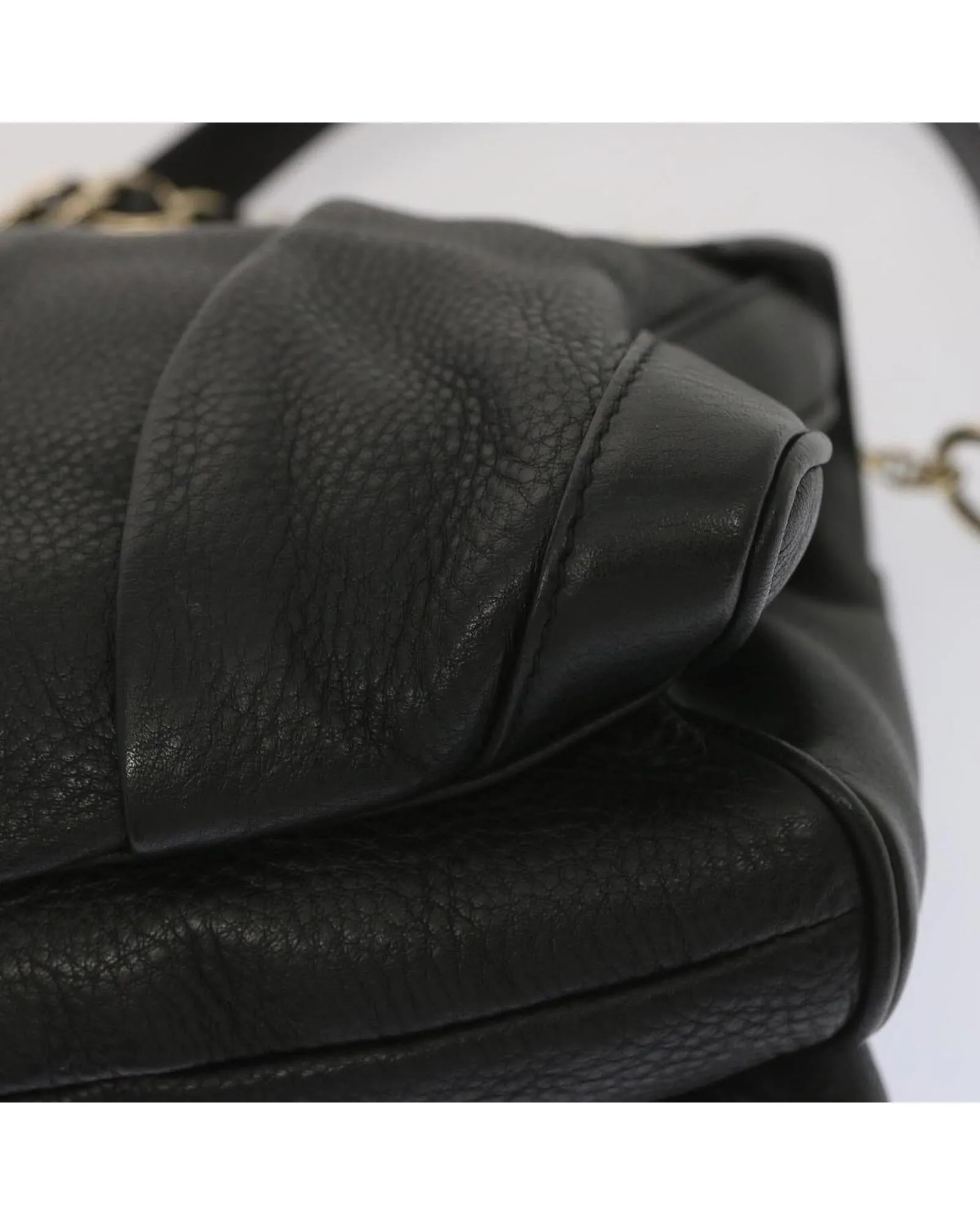 Leather Chain Hand Bag in Black