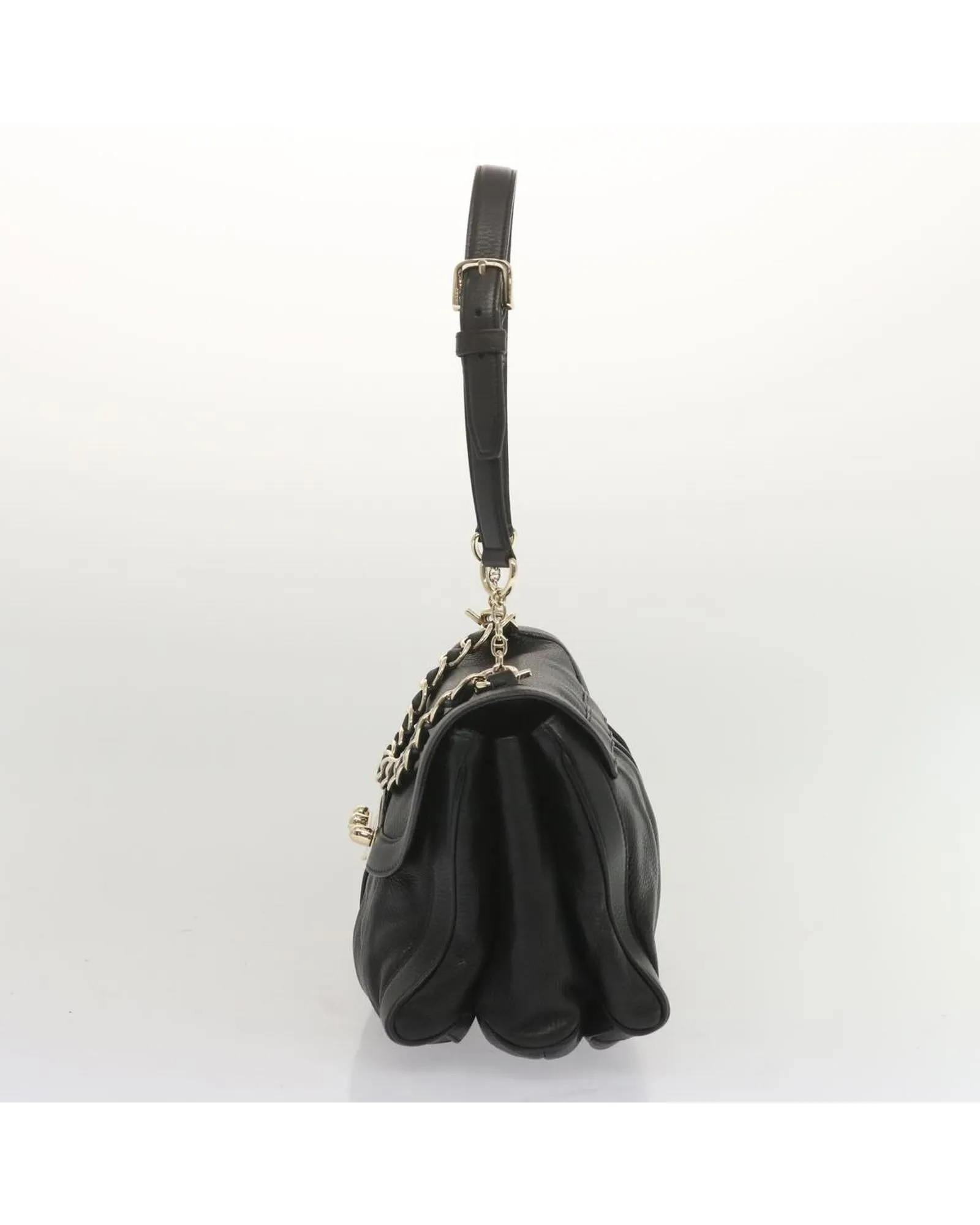 Leather Chain Hand Bag in Black