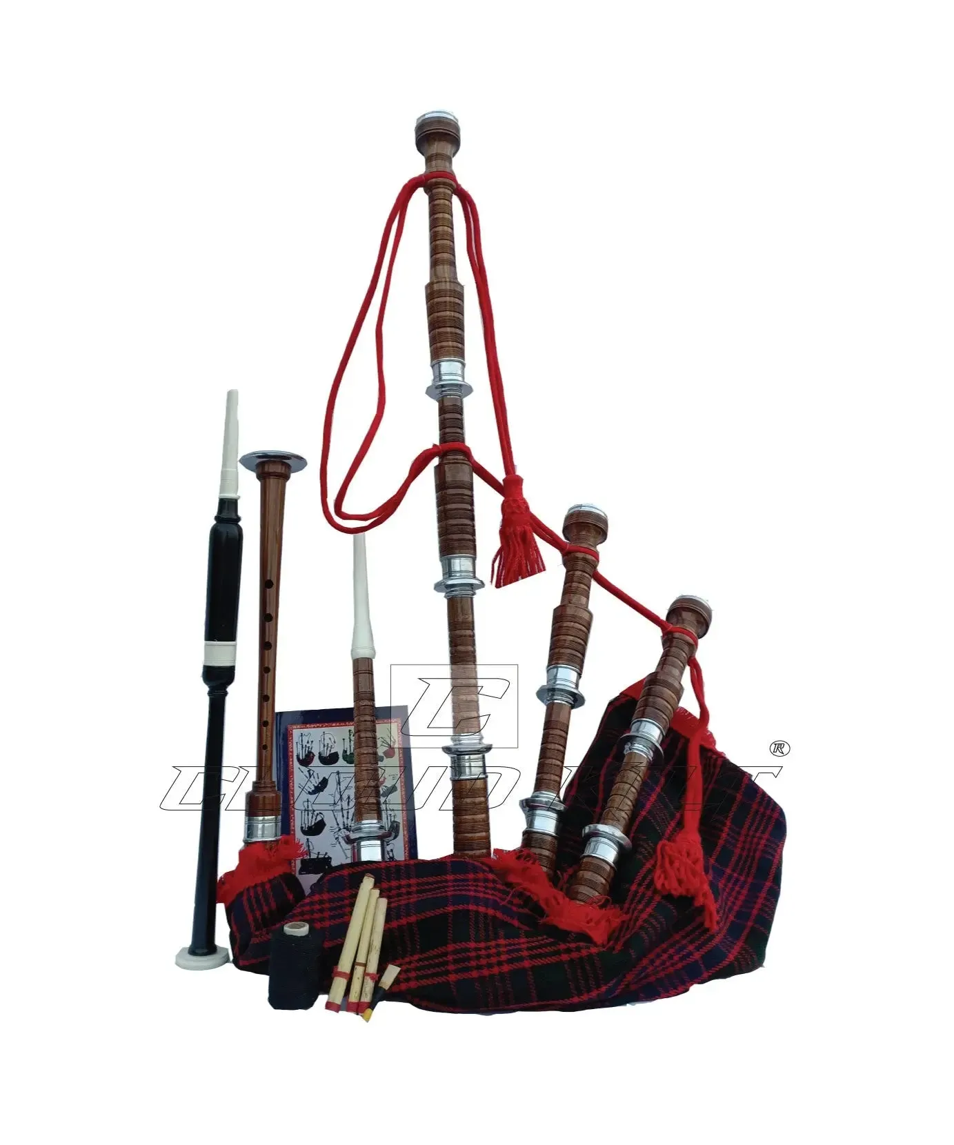 MacDonald Tartan Bagpipe Set Brown & Silver Finish With Hard Case