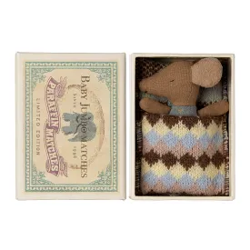 Maileg Sleepy/Wakey Baby Mouse In Matchbox - Blue