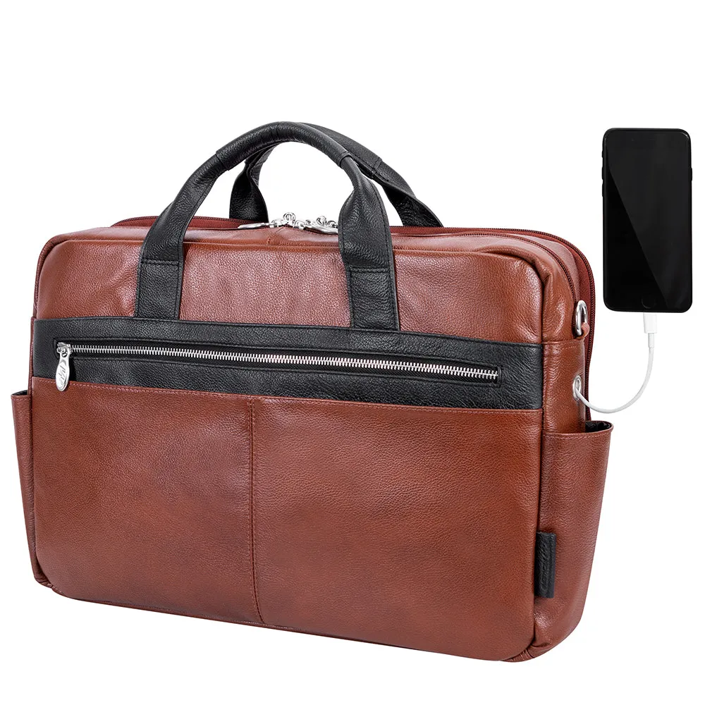 McKlein 17" Leather Two-Tone Dual-Compartment Laptop Briefcase