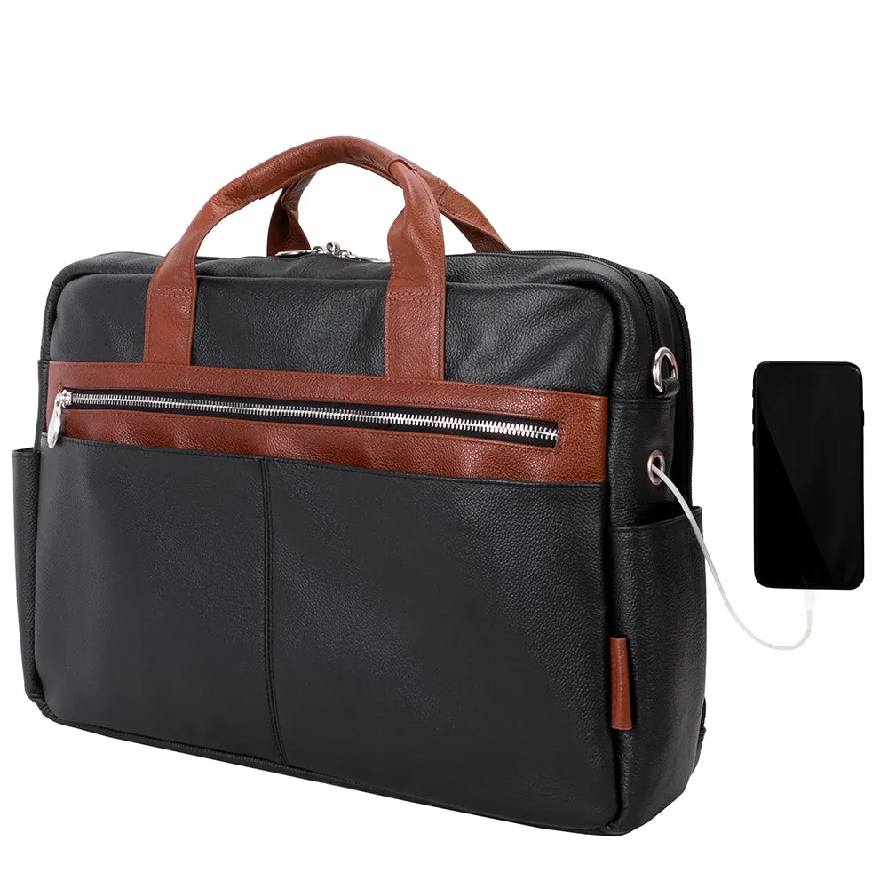 McKlein 17" Leather Two-Tone Dual-Compartment Laptop Briefcase