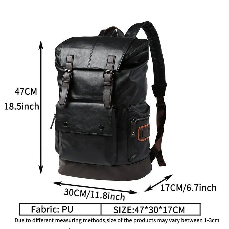 Men Pu Leather Backpack Men&#39;s Large Antitheft Travel Backpack Laptop Bag Black Bagpack Boy Big School Male Business Shoulder Bag