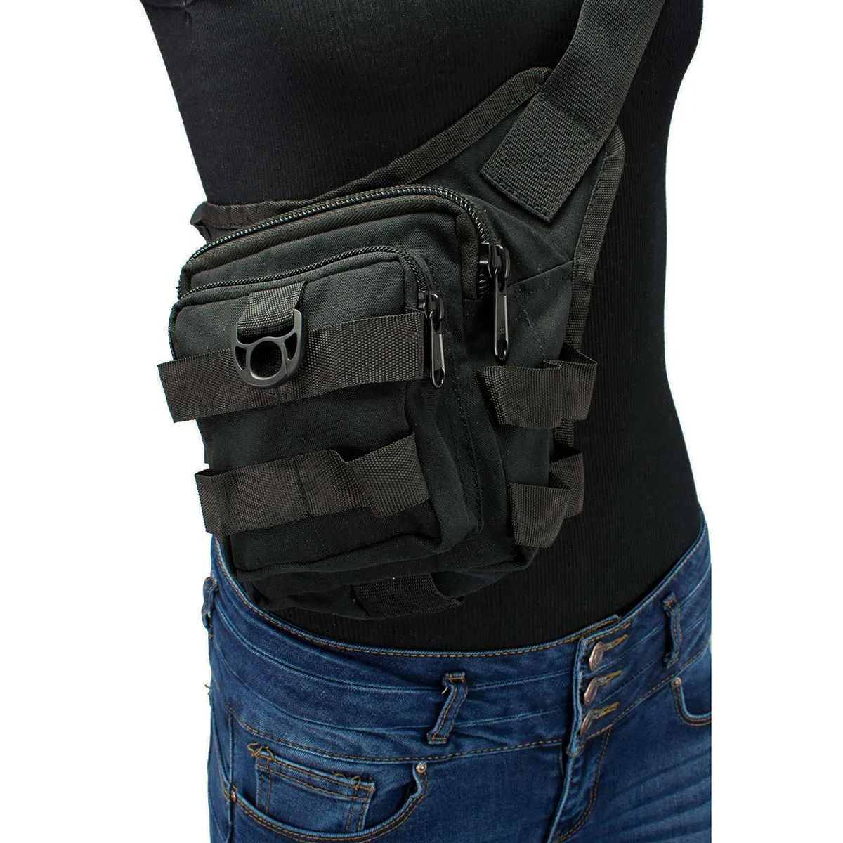 Milwaukee Leather MP8841 Black Textile Conceal and Carry Tactical Thigh Bag with Waist Belt