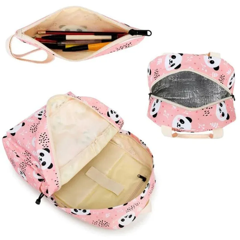 Mini Panda faces Matching Backpack with Lunch Bag & Stationery Pouch