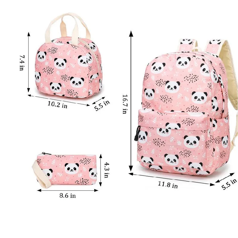 Mini Panda faces Matching Backpack with Lunch Bag & Stationery Pouch