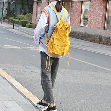 New outfit Design Double Front Pockets Simple Drawstring yellow Backpacks