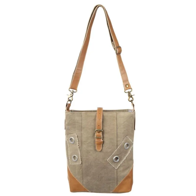 Plain Canvas Leather Buckle Crossbody Bag