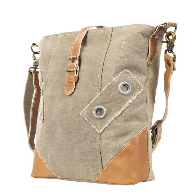 Plain Canvas Leather Buckle Crossbody Bag