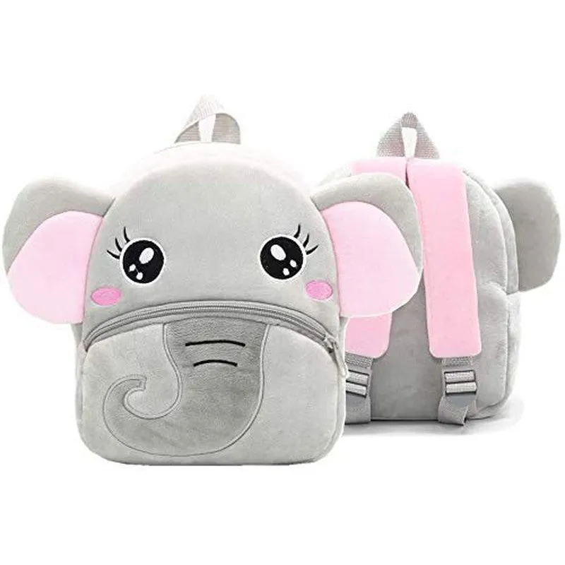 Premium Quality Soft Design Grey Elephant with Pink Ear Shape School Bag for Kids - 14 Inches