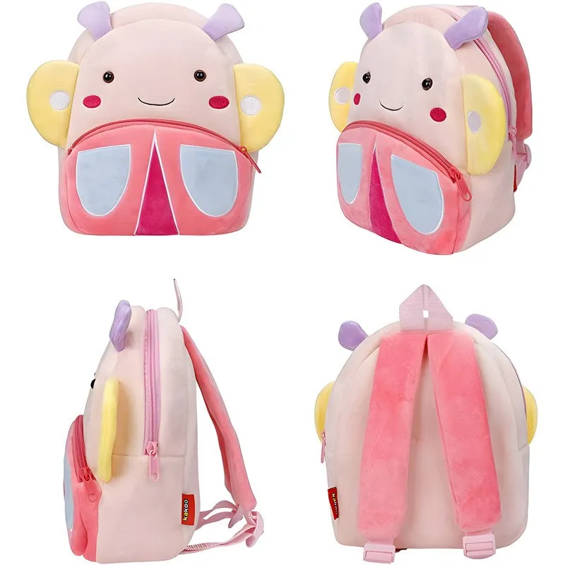 Premium Quality Soft Design Peach Pink Butterfly School Bag for Kids - 14 Inches