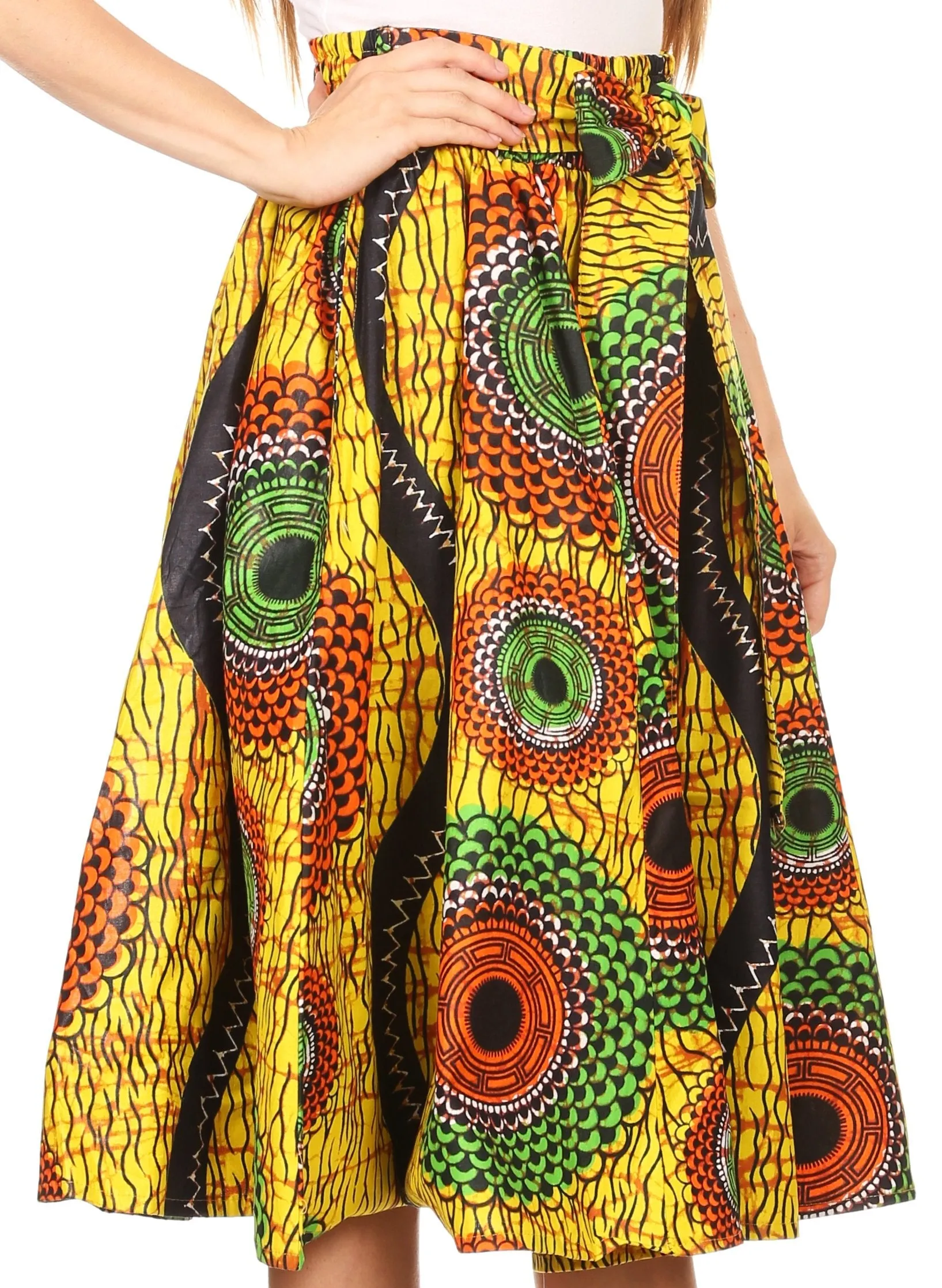 Sakkas Adisa Ankara African Wax Print Culotte Pants Colorful with Elastic Waist