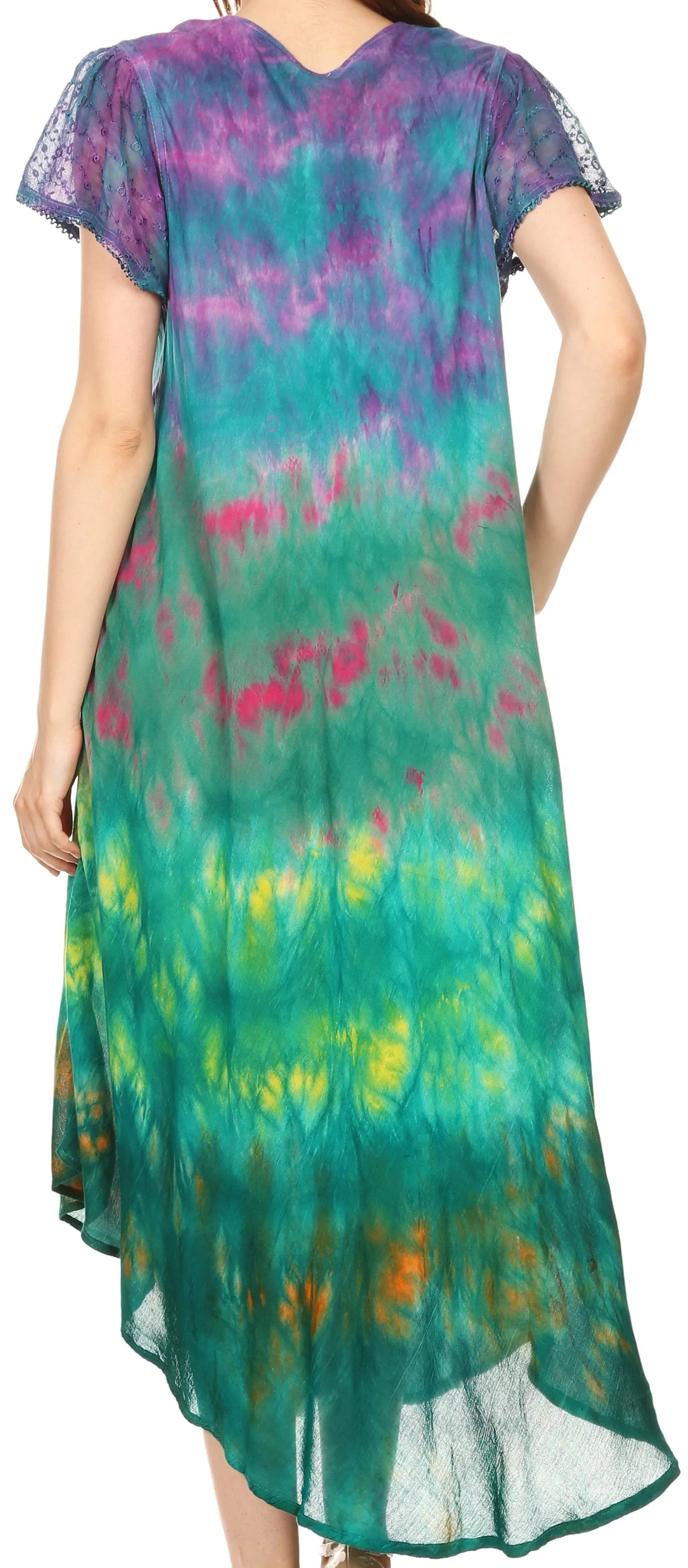 Sakkas Anita Short Sleeve Tie Dye Split Neck Dress / Cover Up