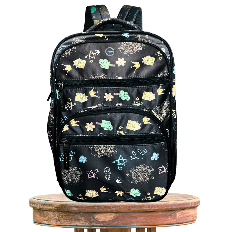 School Bag Backpack for Kids | Doodle Art Design Black - 15 Inches