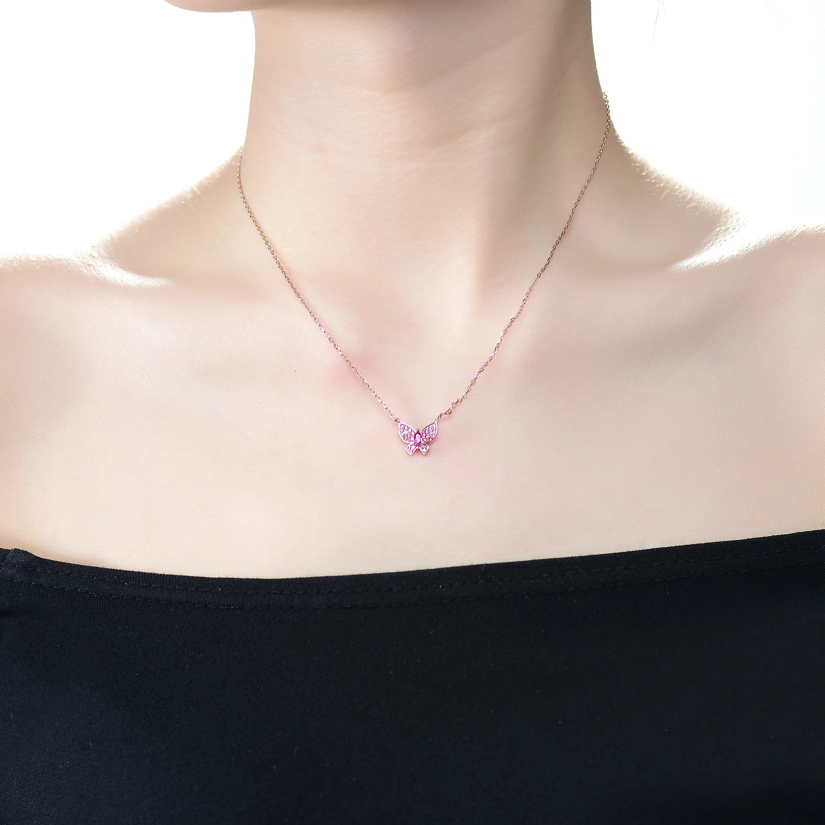 Sylvie Pink Butterfly Pendant Layering Necklace