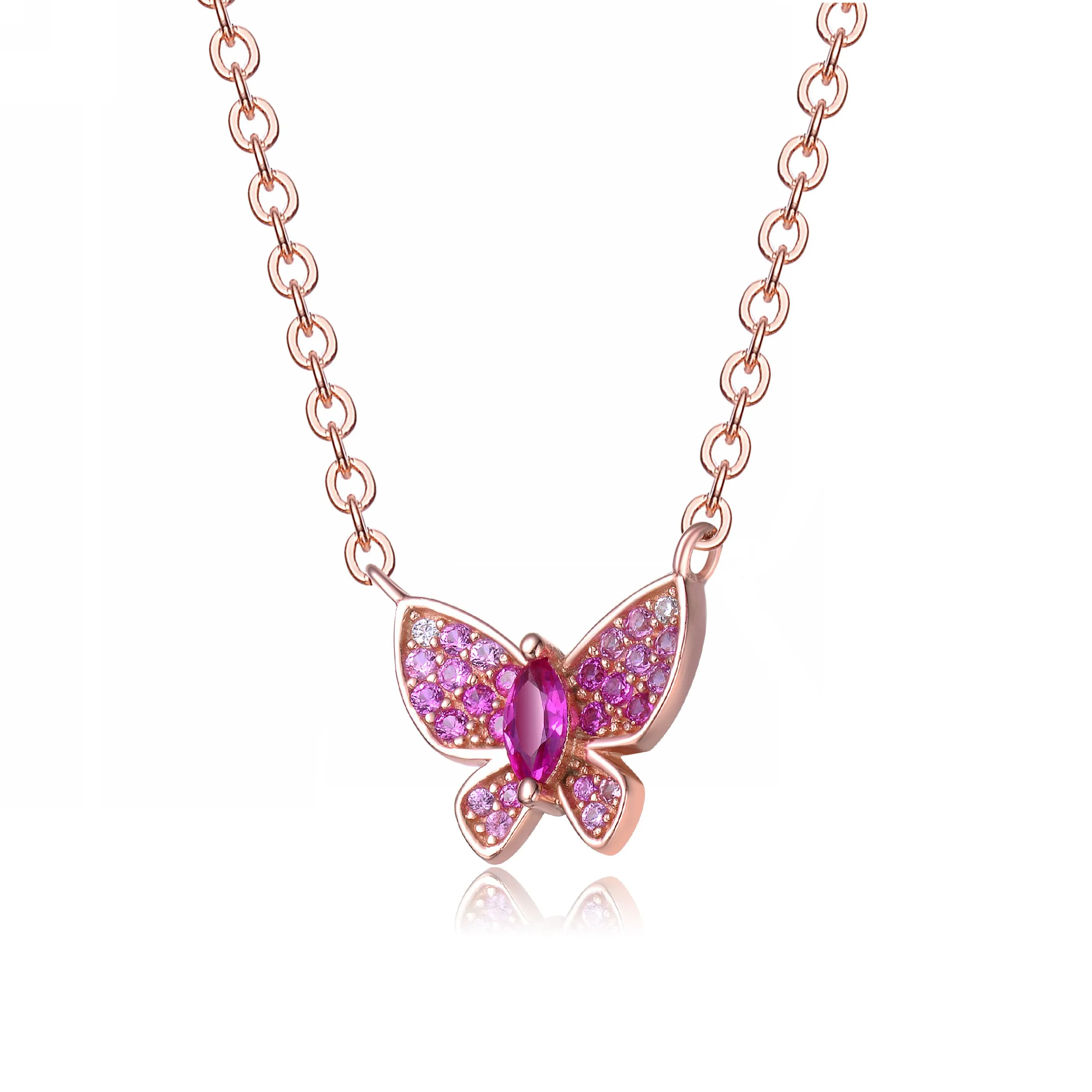 Sylvie Pink Butterfly Pendant Layering Necklace