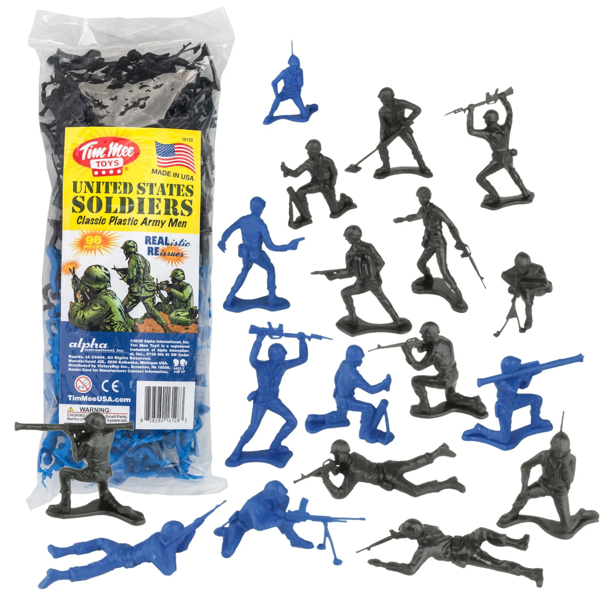 TimMee PLASTIC ARMY MEN - Black vs Blue 96pc Soldier Figures - Made in USA