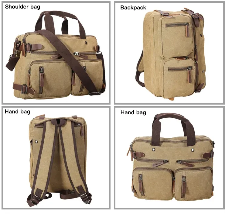 Unisex Canvas Multi-Functional Laptop Bag 8691-2 Khaki