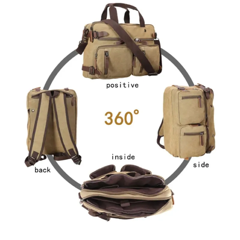 Unisex Canvas Multi-Functional Laptop Bag 8691-2 Khaki