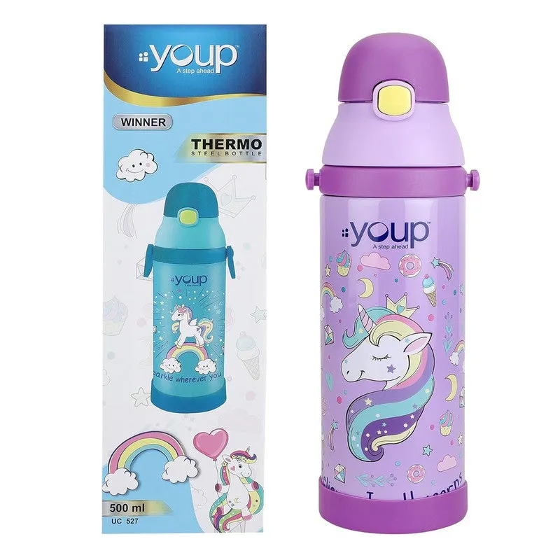 Youp Stainless Steel Purple Color Unicorn theme Kids Insulated Sipper Bottle WINNER - 500 ml