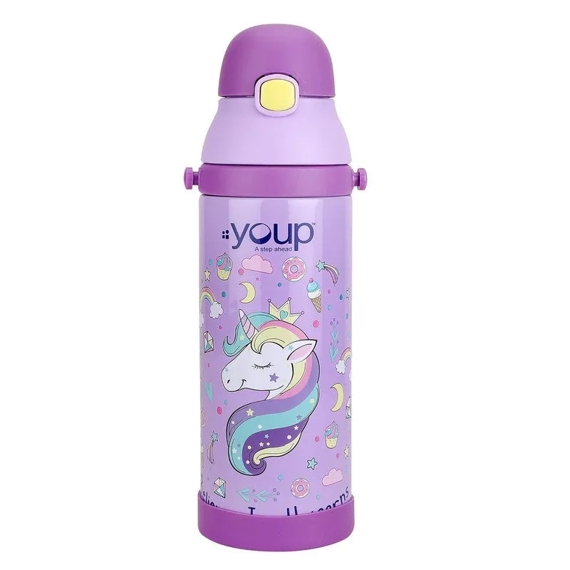 Youp Stainless Steel Purple Color Unicorn theme Kids Insulated Sipper Bottle WINNER - 500 ml