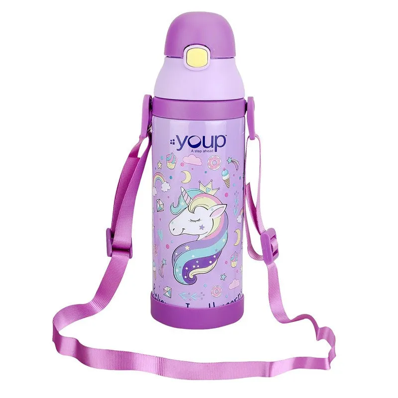 Youp Stainless Steel Purple Color Unicorn theme Kids Insulated Sipper Bottle WINNER - 500 ml